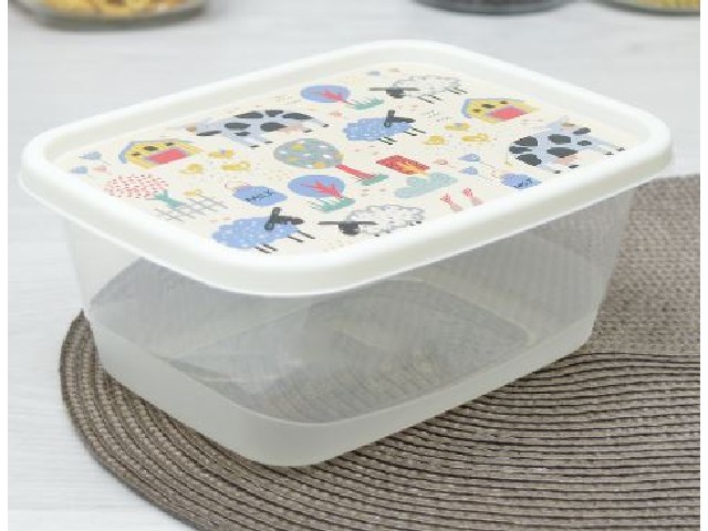 Контейнер для продуктов прямоугольный 1,5л с декором (светло-бежевый)